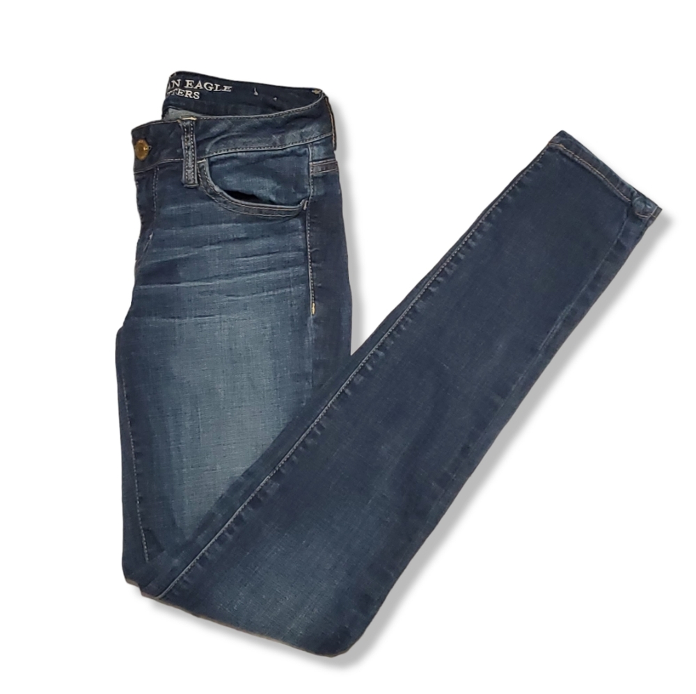 American Eagle Dark Wash Low Rise Super Stretch Jeggings- 0 Long